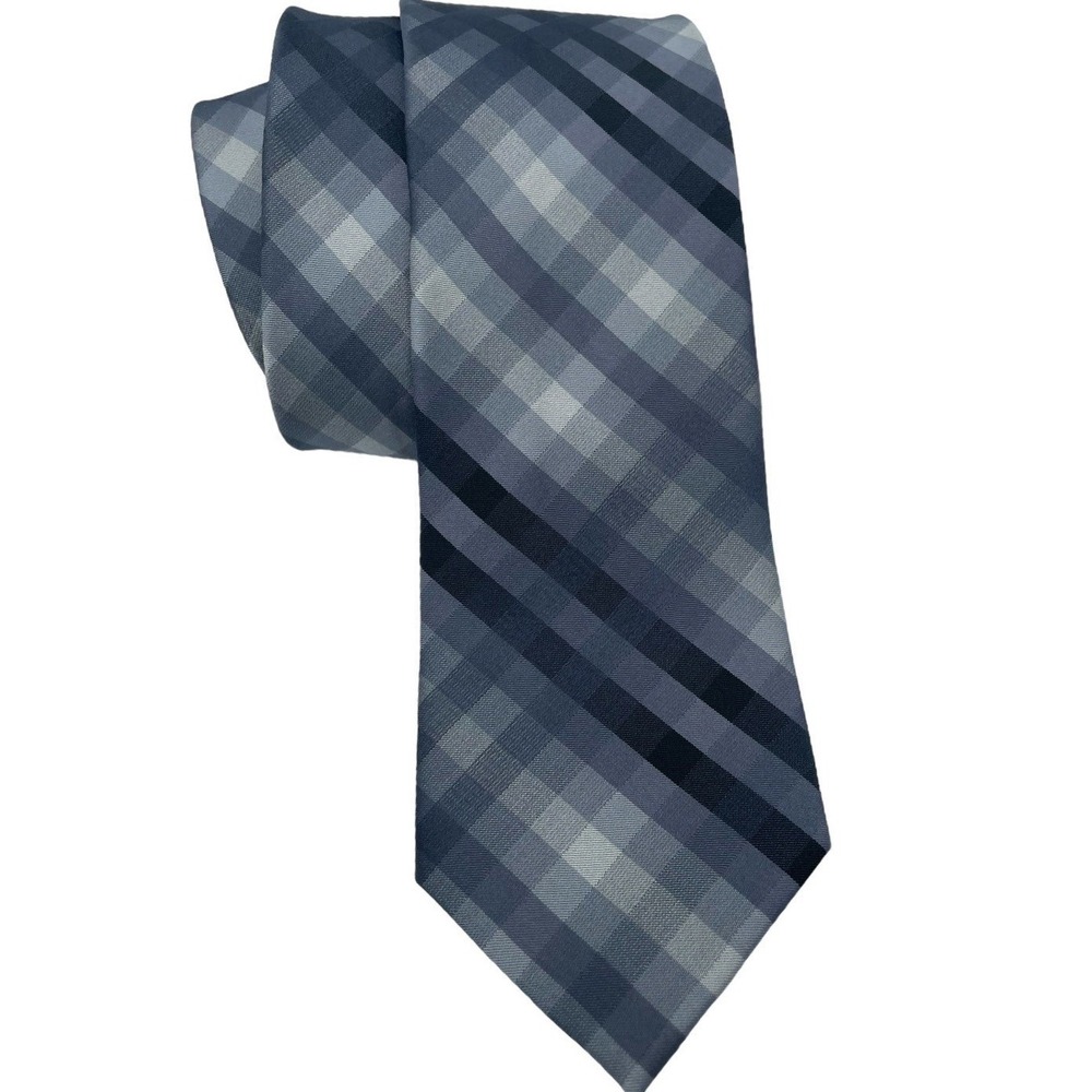 Calvin Klein Mens 3 1/4" X 58" Grey  PlaidSilk Diagonal Striped‎ Tie (TB10)